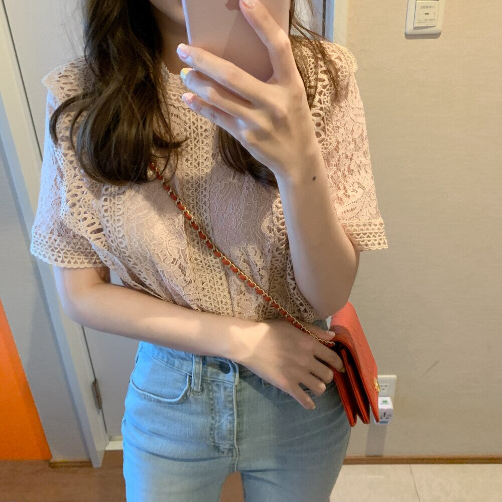 【tops】韓国系スウィート洋気レースINS風Tシャツ