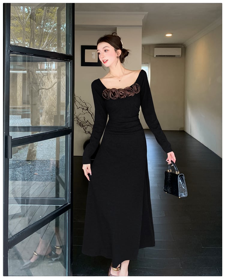 【dress】立体フラワーニットワンピース　M26416