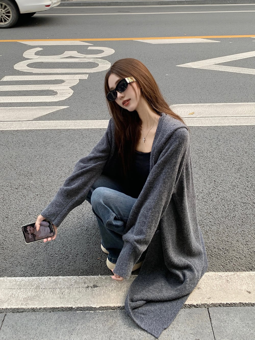 【outer】ロング丈ニットカーデ　M26335