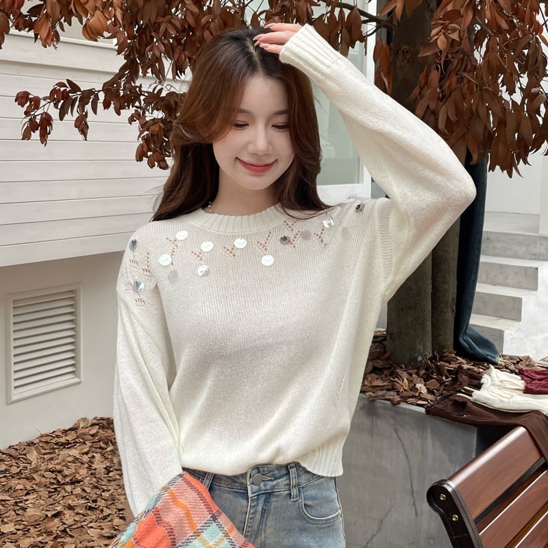 【tops】スパンコールニットトップス　M26109