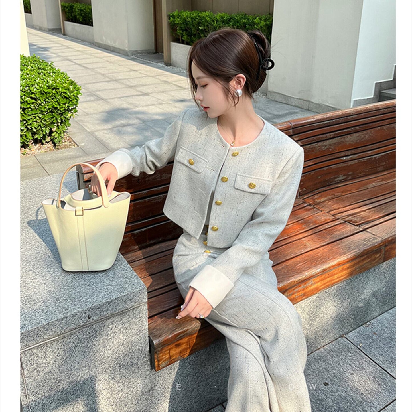 【set】ノーカラーショートジャケット×ワイドパンツセット    N2724