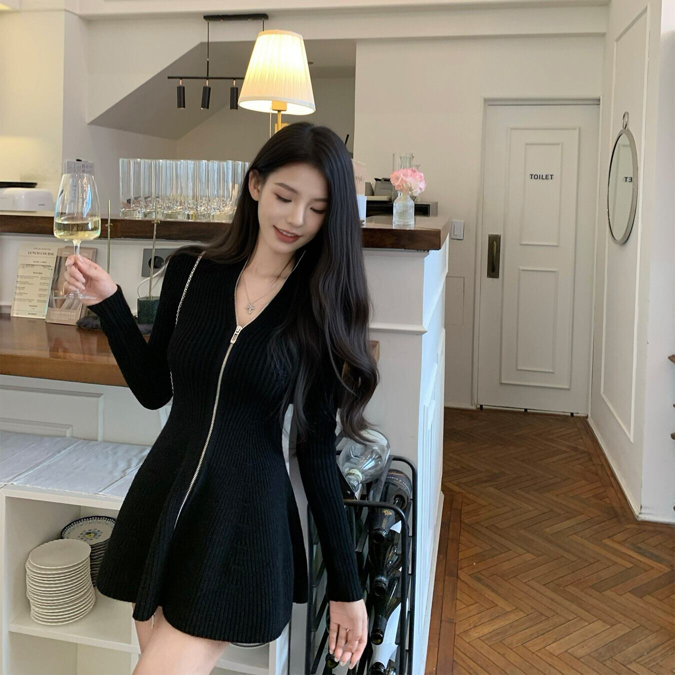 【dress】ジップニットミニワンピース　N3454