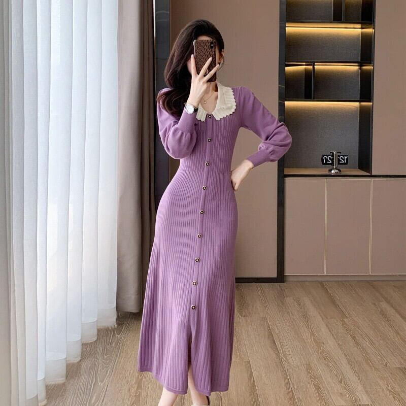 【dress】ボタンデザインニットワンピース　M18657