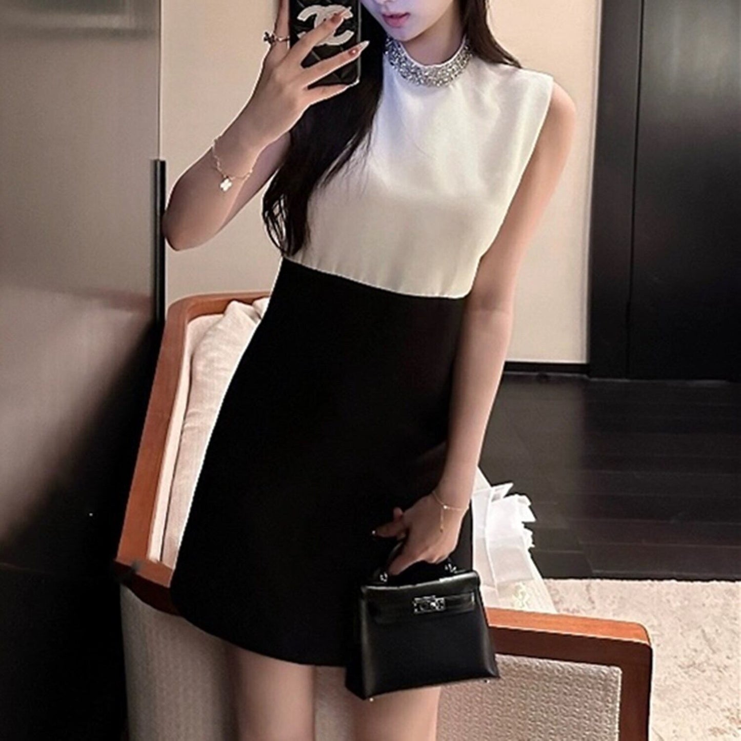 【dress】   ラインストーン付きノースリーブワンピース　M23174