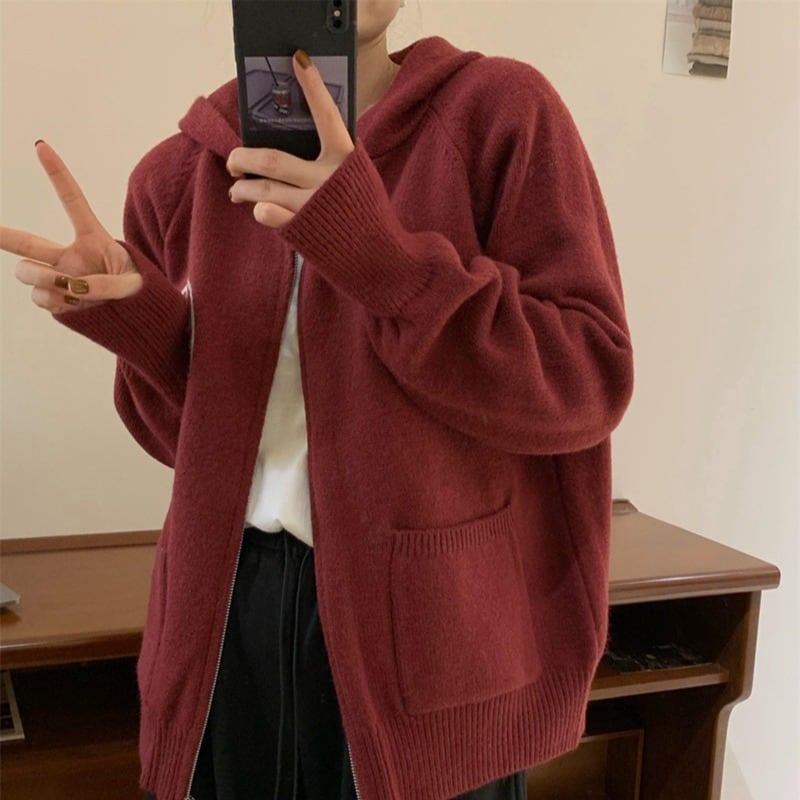 【outer】フード付きニットアウター　M18960