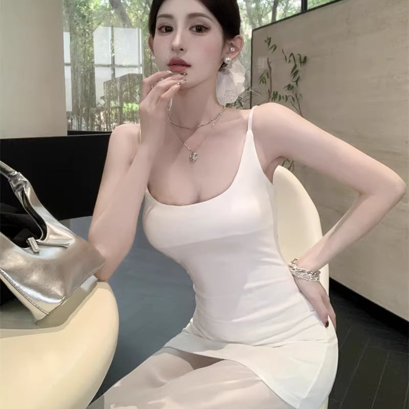 【dress】チュールドッキングロングキャミワンピース Q8154