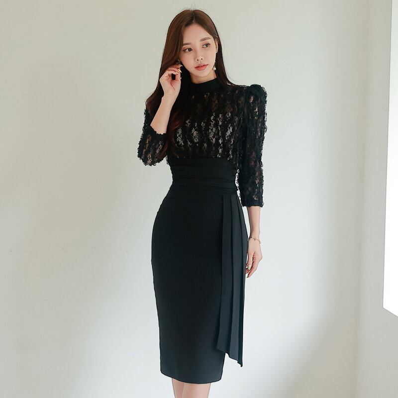 【dress】OL通勤7分袖レースワンピース G19623