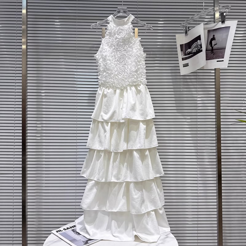 【dress】ホルターネックロングティアードワンピース Q8101