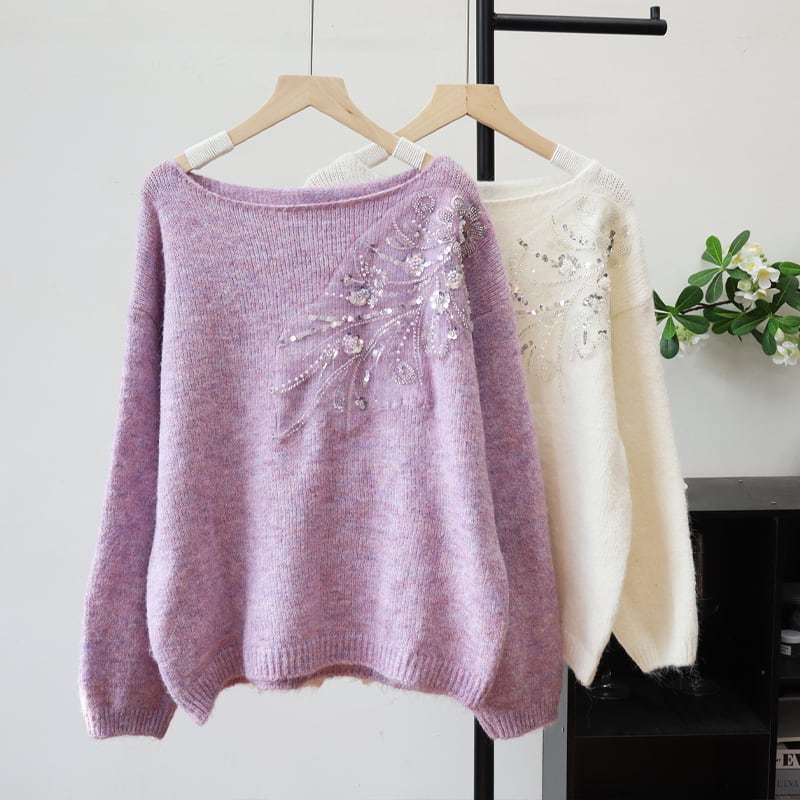 【tops】スパンコール付きニットトップス Q7194