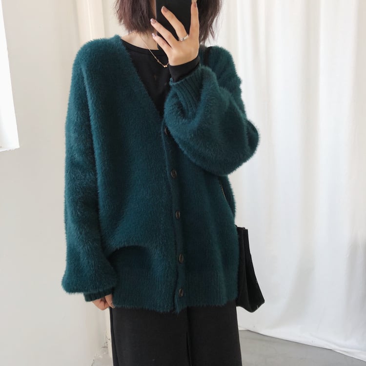 【outer】Vネックシャギーニットカーデ　M26229