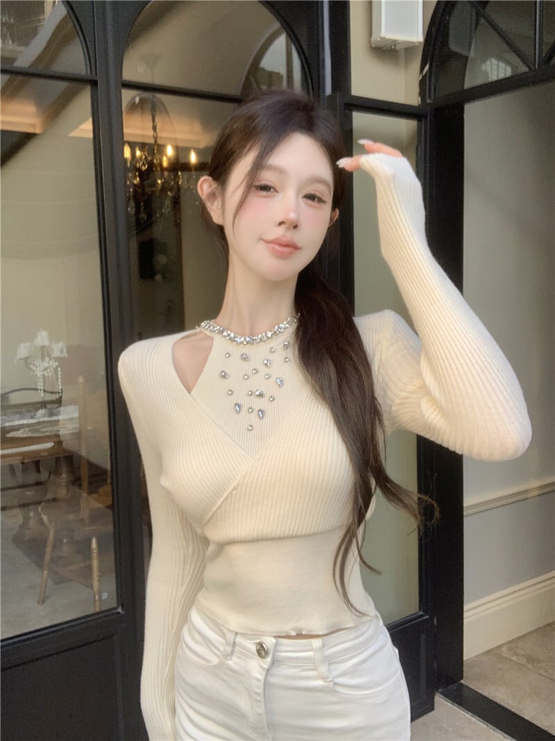 【tops】ビジューニットトップス　M28662