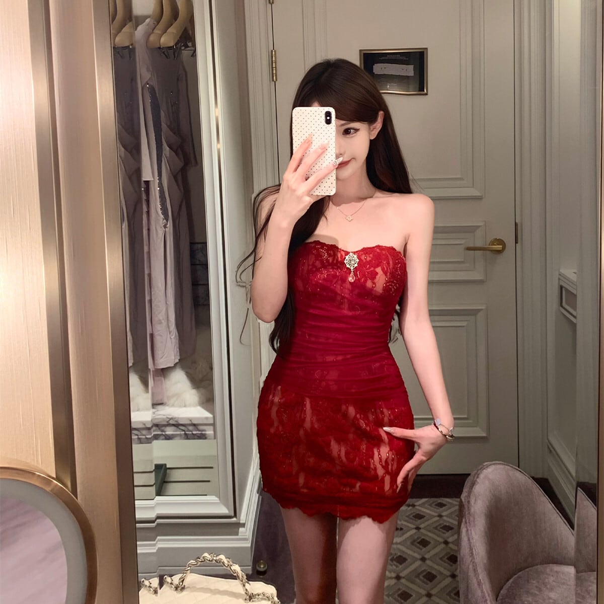 【dress】オフショルレースワンピース×チュールスカートセット　N3506