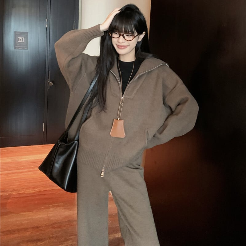 【set】ニットカーデ×ワイドパンツセット　M27220