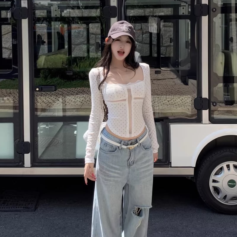 【tops】レースドッキングスクエアネックトップス Q8276