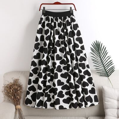 【bottoms】ハート柄Aライン花柄レディースファッションOL通勤ミッドウエストスカート