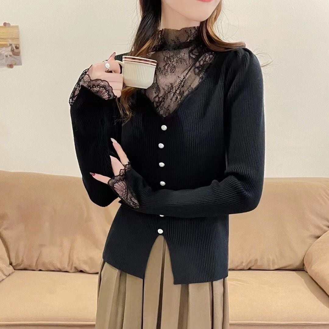 【tops】レースドッキングニットトップス　M28047