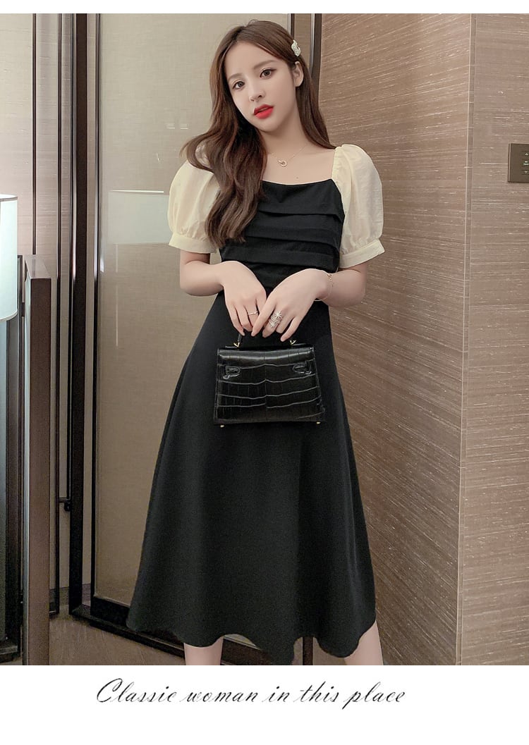 【dress】好感度UP!気質満点レトロパフスリーブ切り替えワンピース