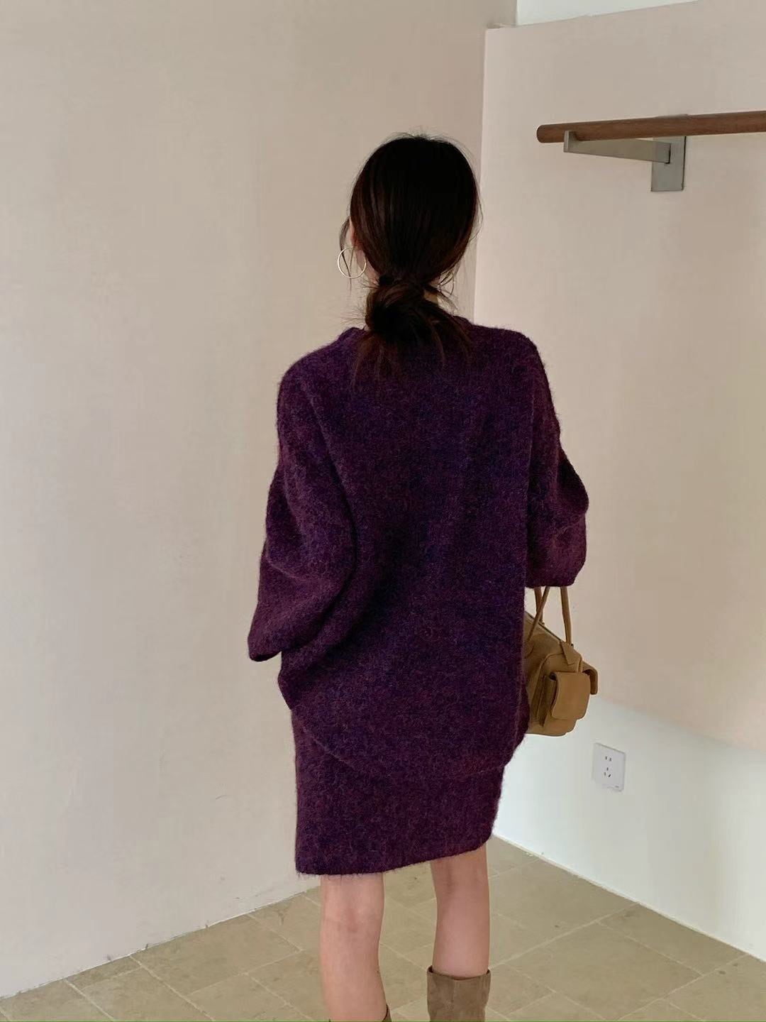 【set】ロングニットトップス×ストレートスカートセット Q7376
