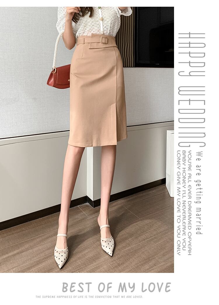 【bottoms】春夏OL通勤無地レディースファッションスリットハイウエストスカート