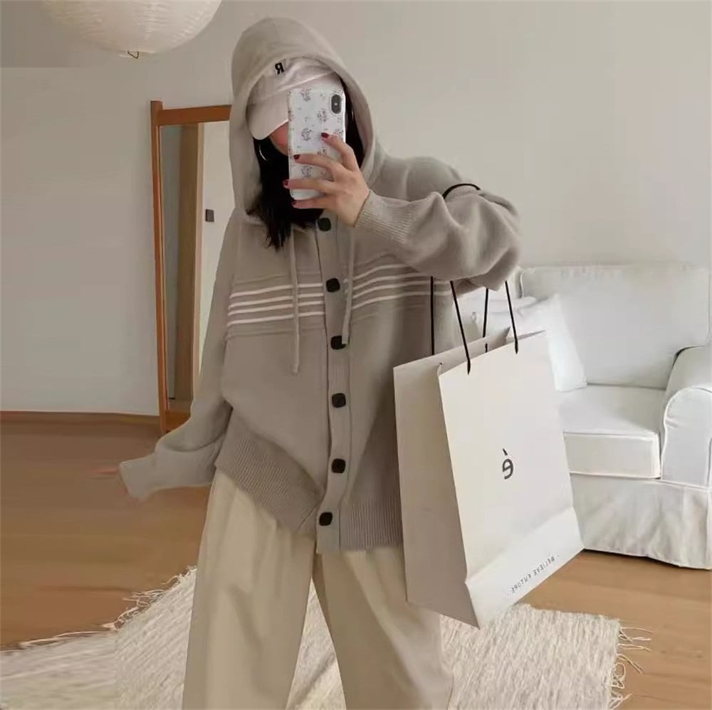 【outer】ボーダー柄ニットカーデ　M25970