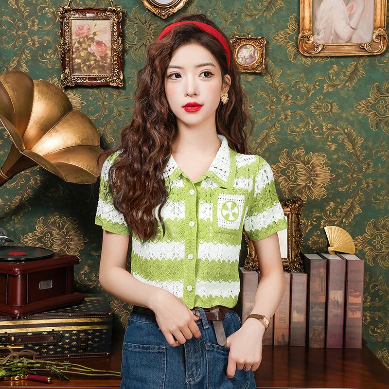 【tops】ストライプ柄ニットトップスG20450