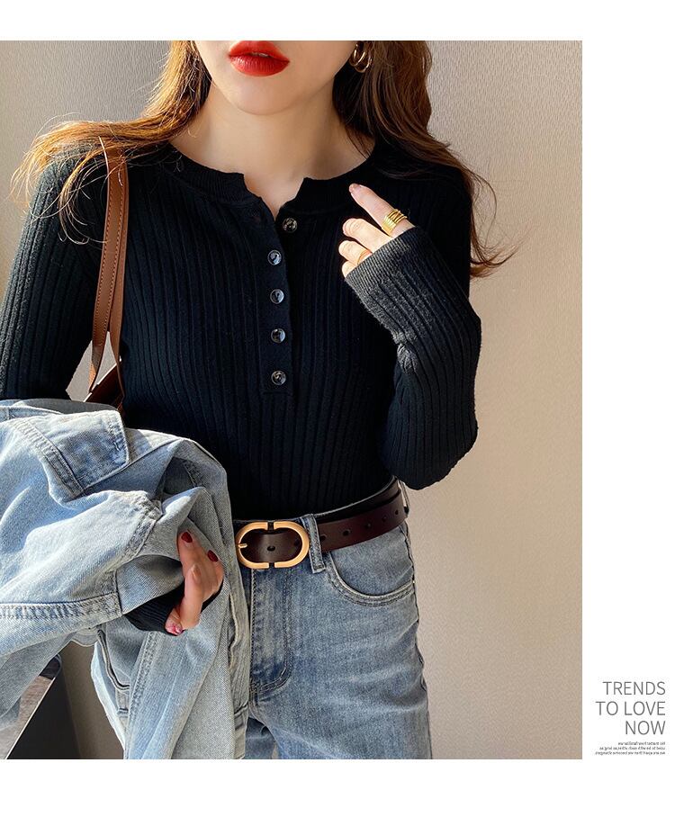 【tops】ボタンデザインニットトップス　M26440