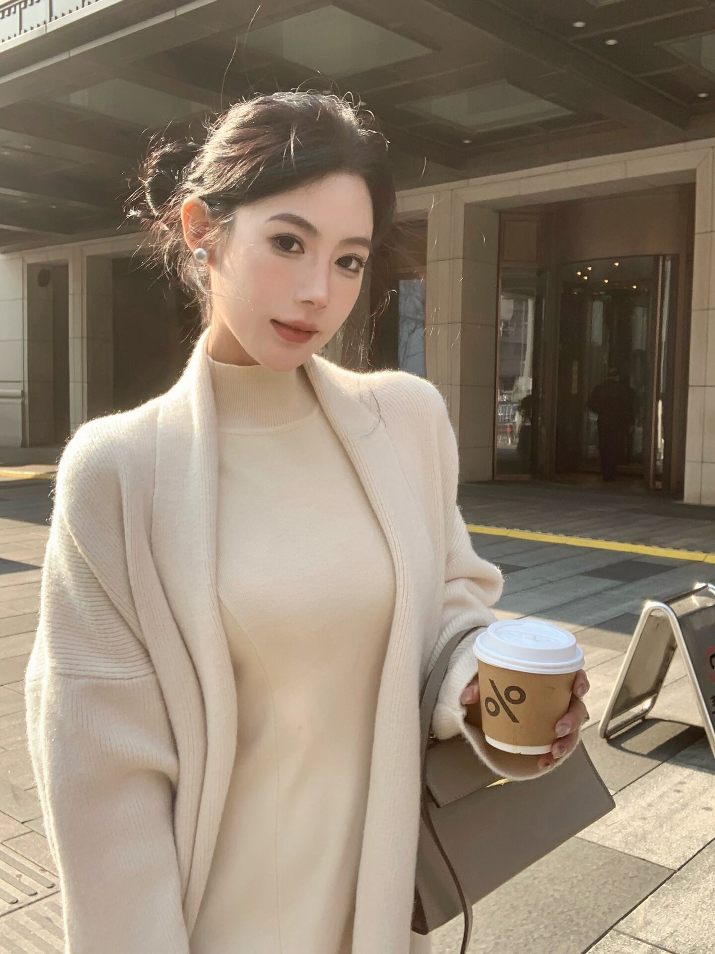 【set】ロング丈ニットカーデ×ニットワンピースセット　M28276