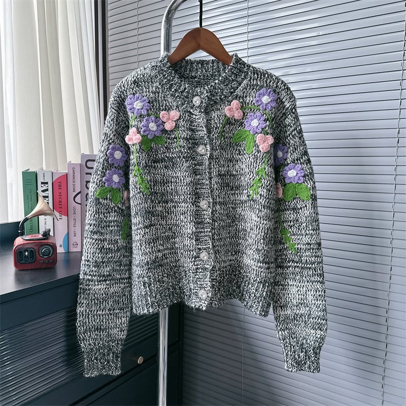 【outer】立体フラワーニットカーデ　M25576