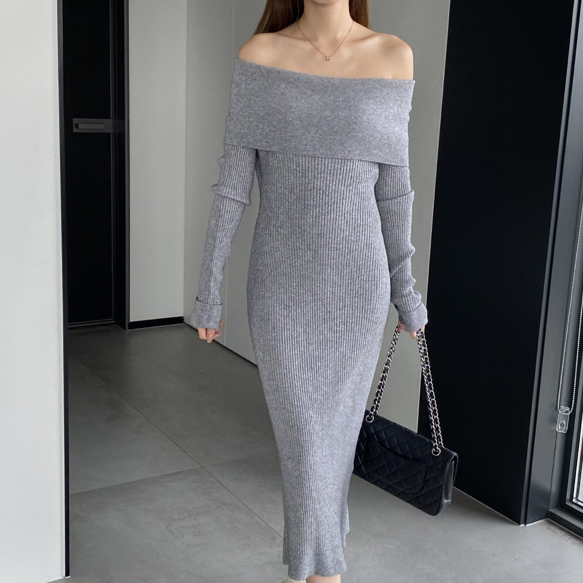 【dress】ボートネックニットワンピース　M18734