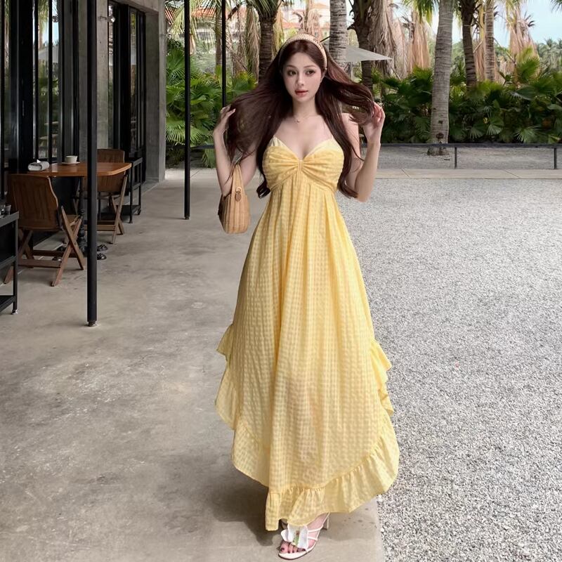 【dress】オープンバックホルターネックワンピース Q8316