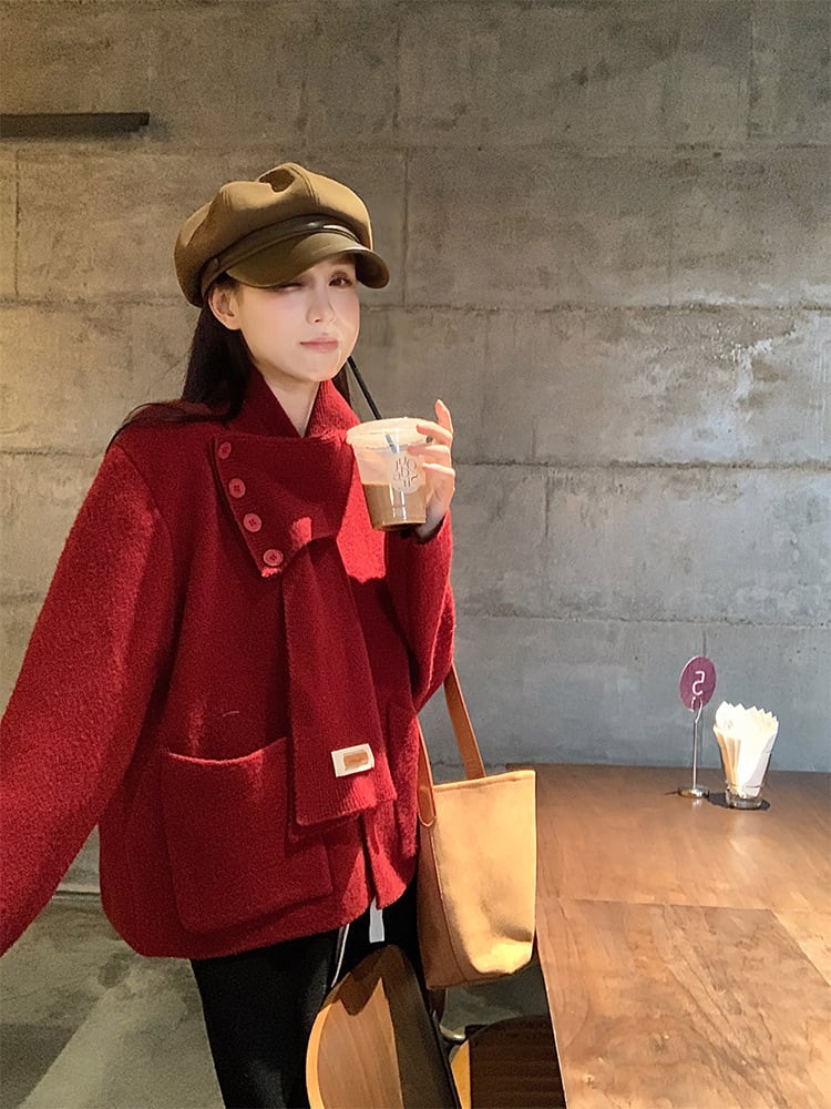 【outer】ニットカーデマフラー付き　M27737