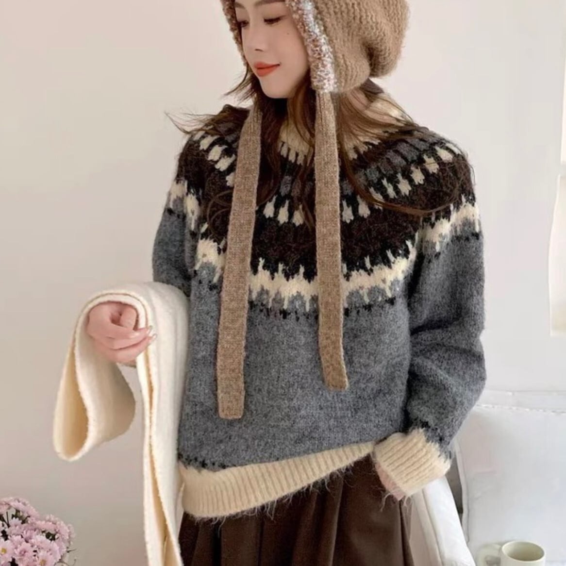 【tops】ジャカードニットセーター　M27874