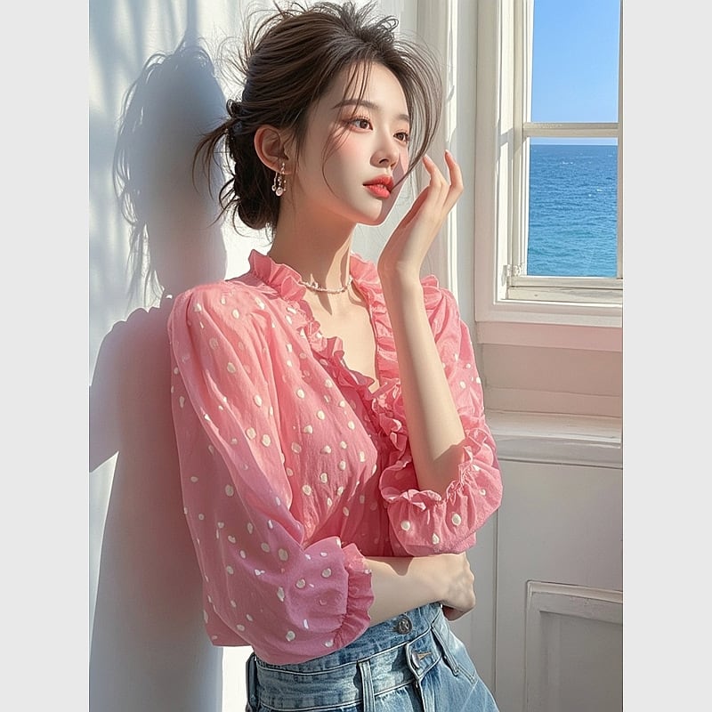 【tops】ドット柄ブラウス　M29656