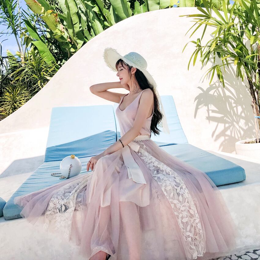 【bottoms】春夏気質アップINS風着痩せハイウエスト花柄メッシュスカート