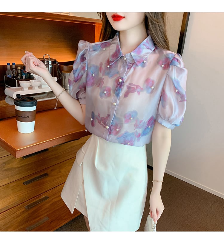 【tops】パフスリーブシフォンブラウスG20934