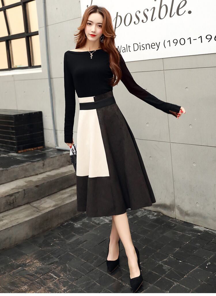 【set】美人度アップ!韓国系着心地良い切り替えファッション洋気淑女２点セット G1587