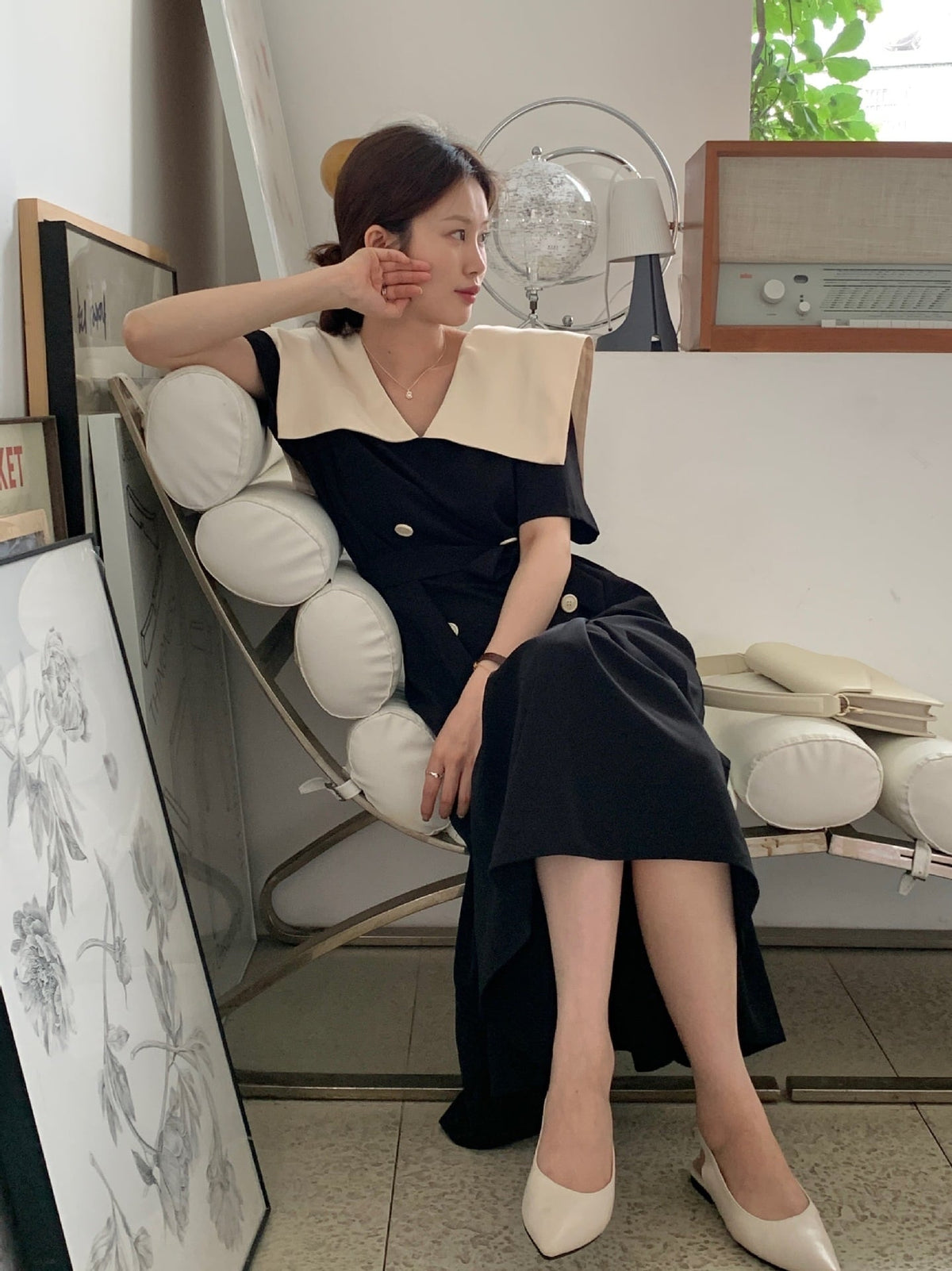 【dress】フリルダブルボタンワンピース　M24745
