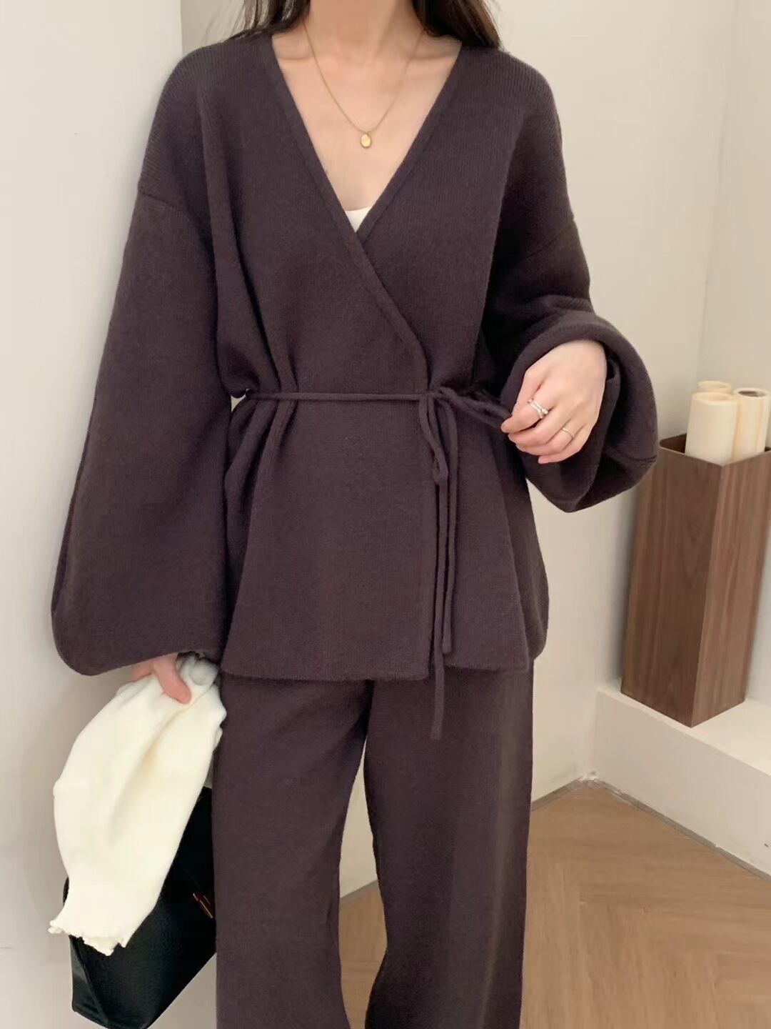 【set】カシュクールニットトップス×ワイドパンツセット　N2765