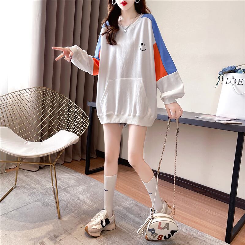 【tops】オシャレ度満点〜ラウンドネック長袖配色英字柄ゆったり着回しパーカーF0677