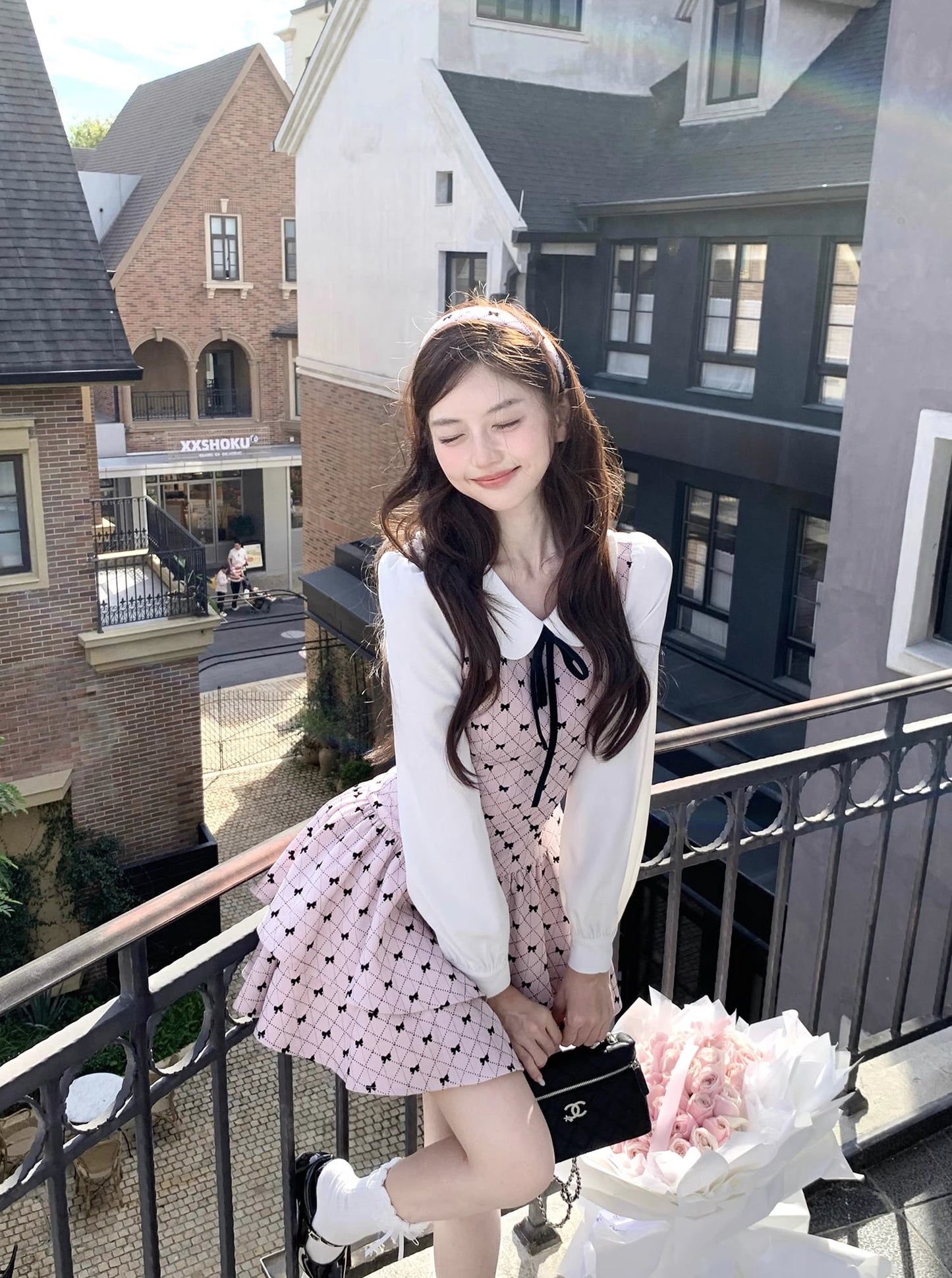 【dress】ピーターパンカラーフェイクレイヤードワンピース Q7570