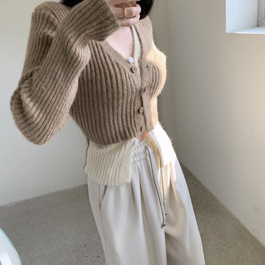 【outer】配色切り替えニットカーデ　M28679