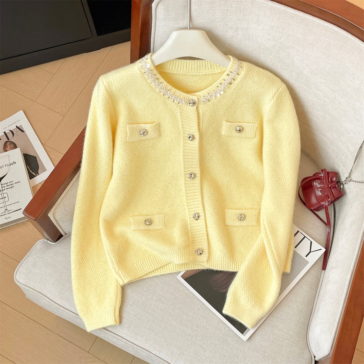 【outer】スパンコールニットカーデ　M29216