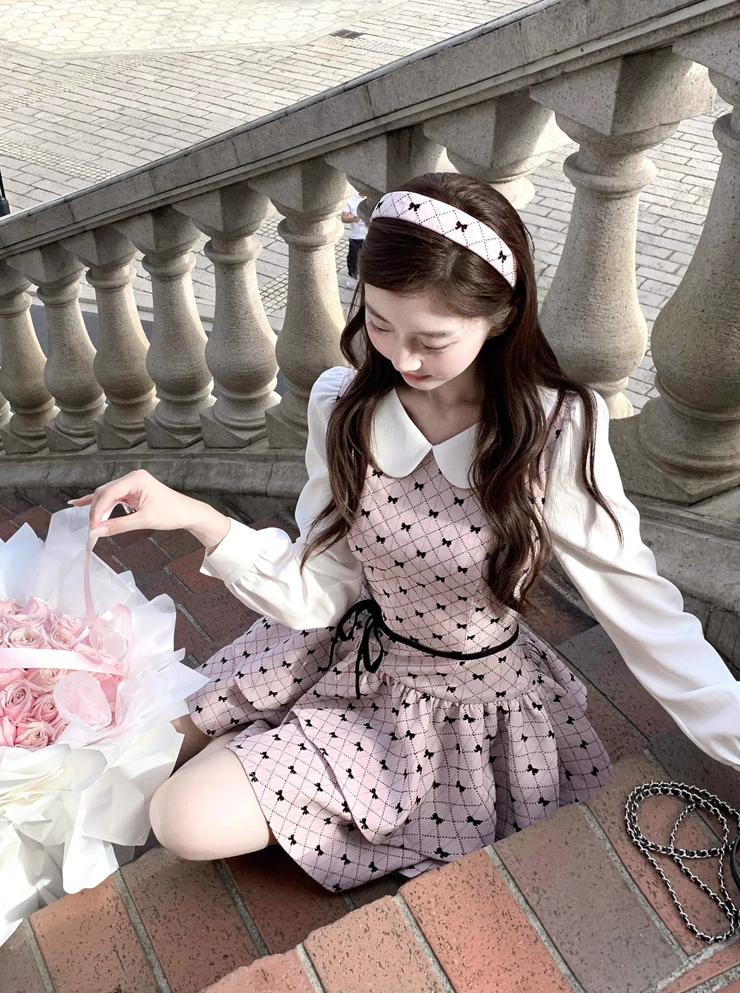 【dress】ピーターパンカラーフェイクレイヤードワンピース Q7570