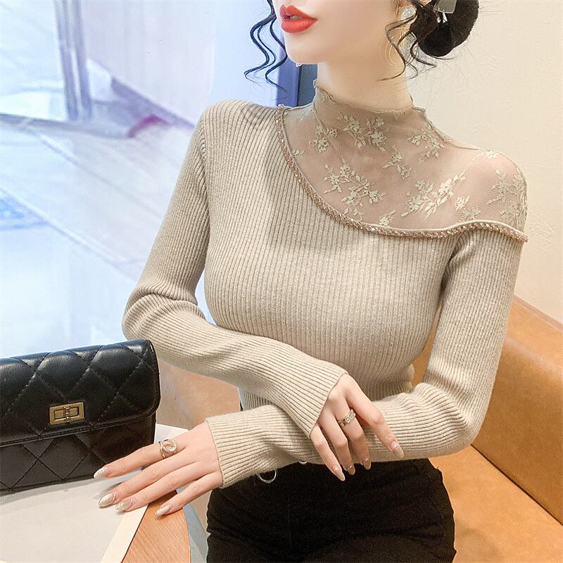 【tops】レースドッキングニットトップス　M28083