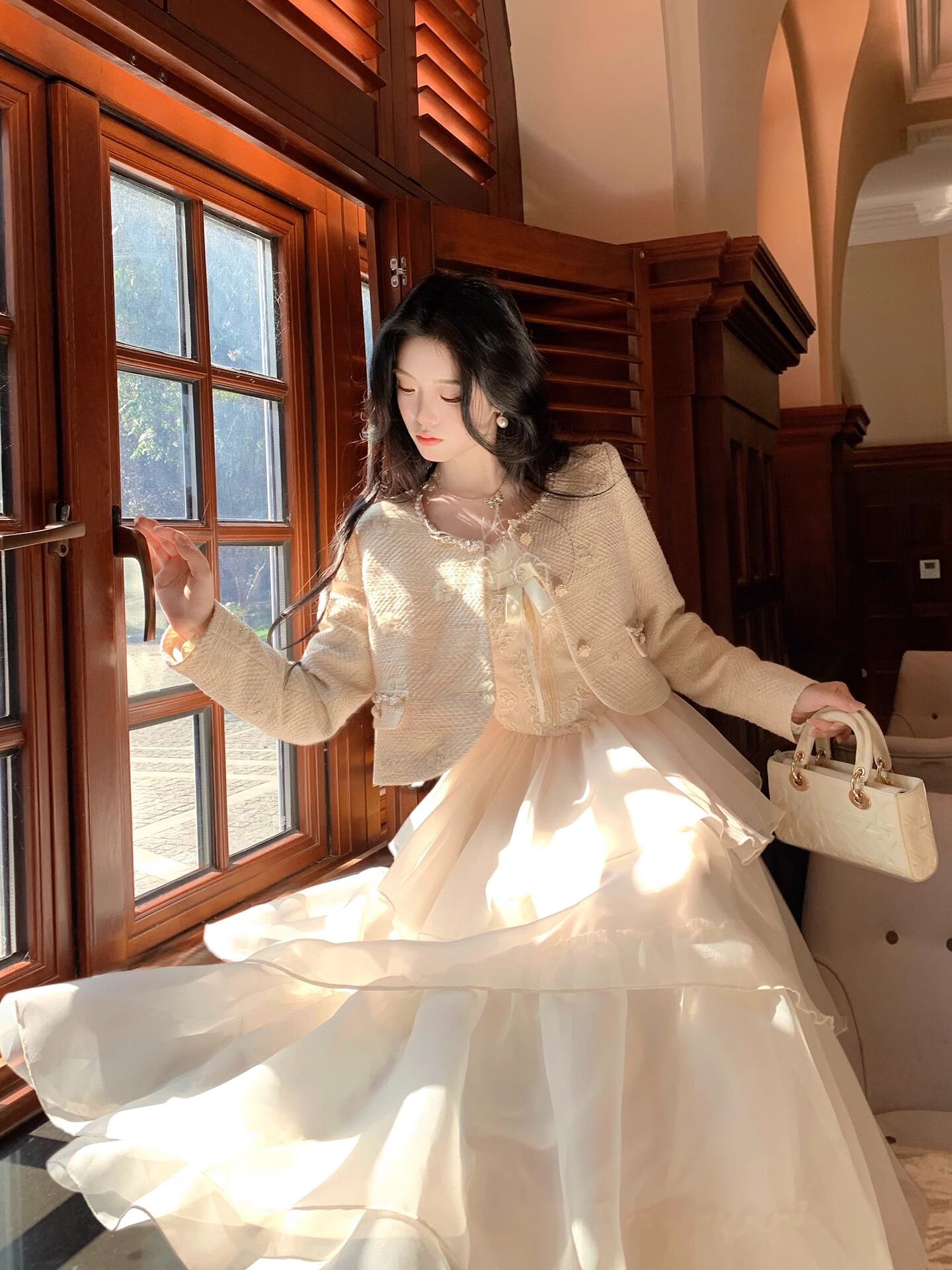 【dress】ファードッキングレースワンピース Q7600