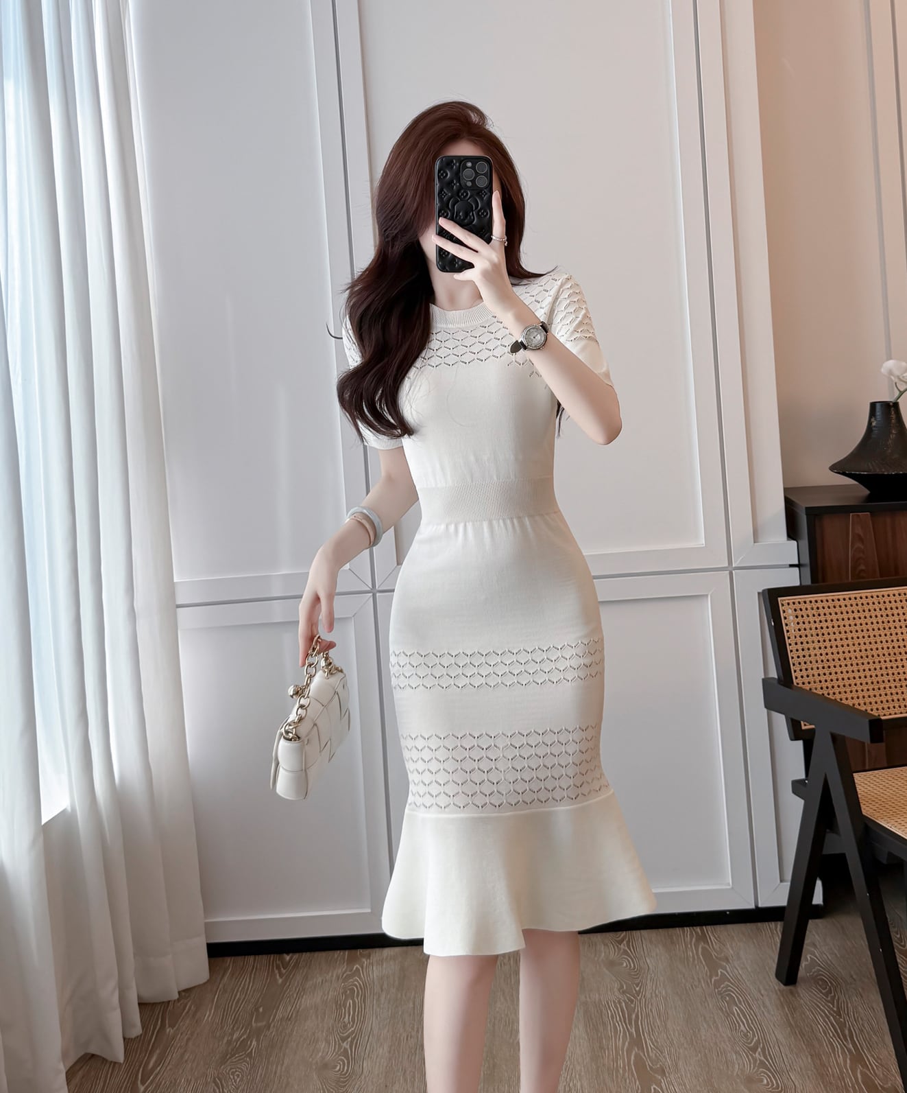 【dress】半袖ニットマーメイドワンピース Q8494