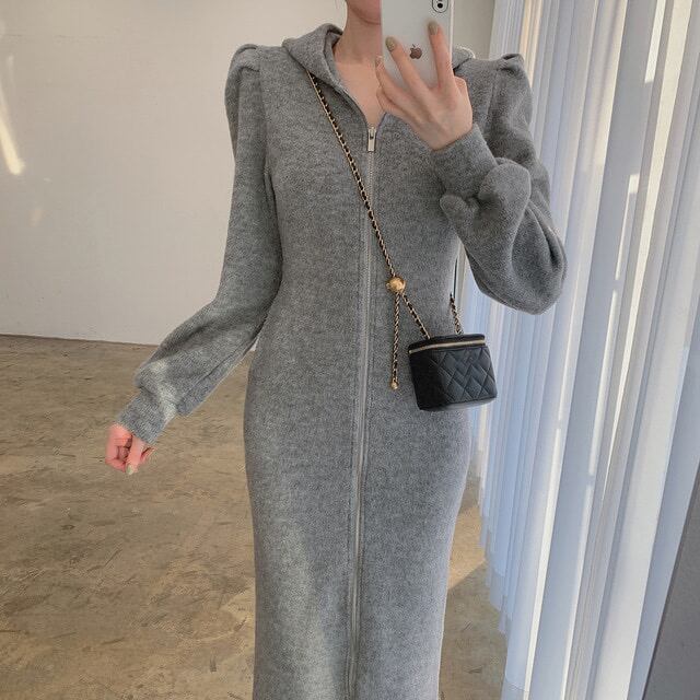 【dress】好感度満載！気質満点体型カバー着痩せパフスリーブワンピース G10915