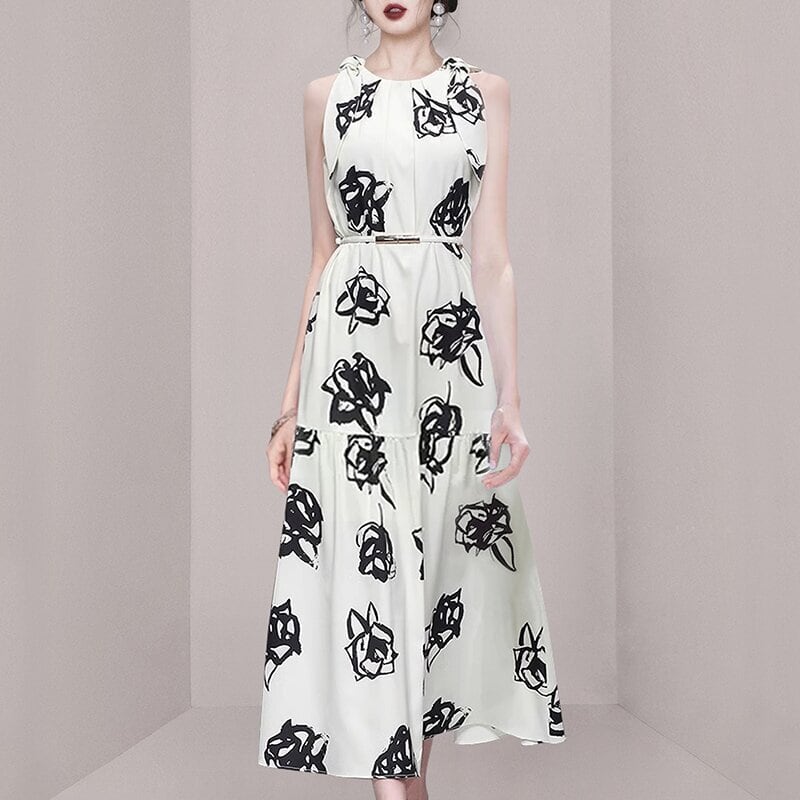 【dress】ノースリーブプリントワンピース　M23958