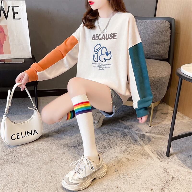 【tops】キュート長袖配色パーカーF6234