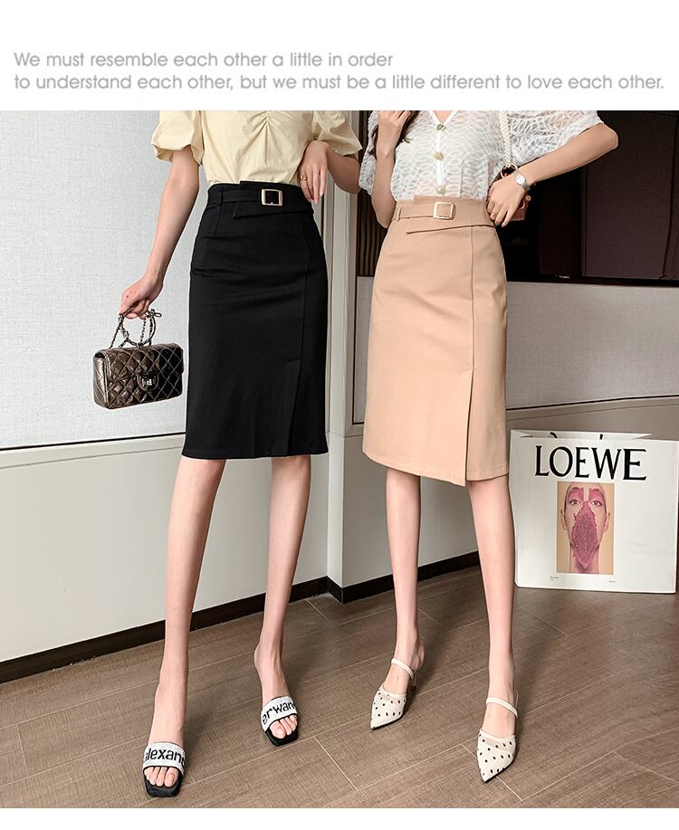 【bottoms】春夏OL通勤無地レディースファッションスリットハイウエストスカート